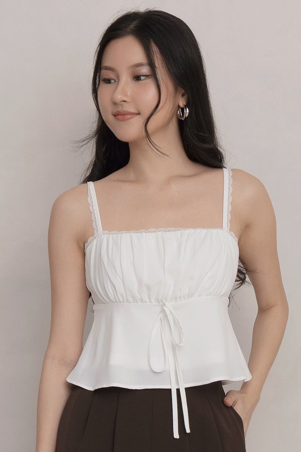 Rita Lace Trim Padded Top White