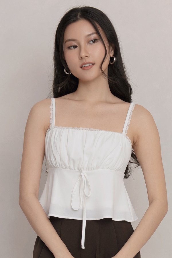 Rita Lace Trim Padded Top White