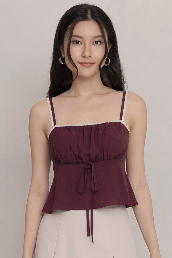 Rita Lace Trim Padded Top Burgundy