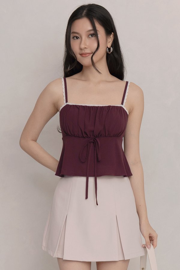 Rita Lace Trim Padded Top Burgundy