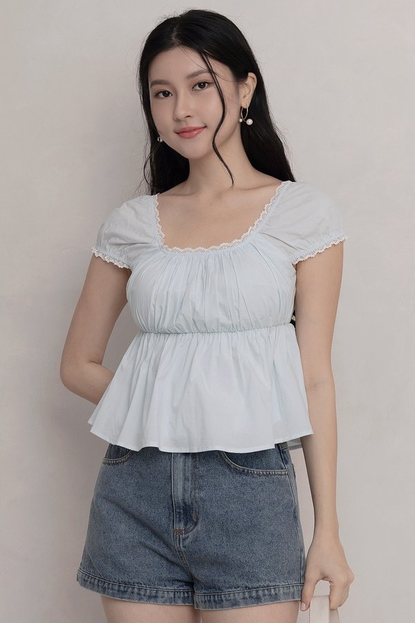 Delfina Padded Lace Trim Top Baby Blue
