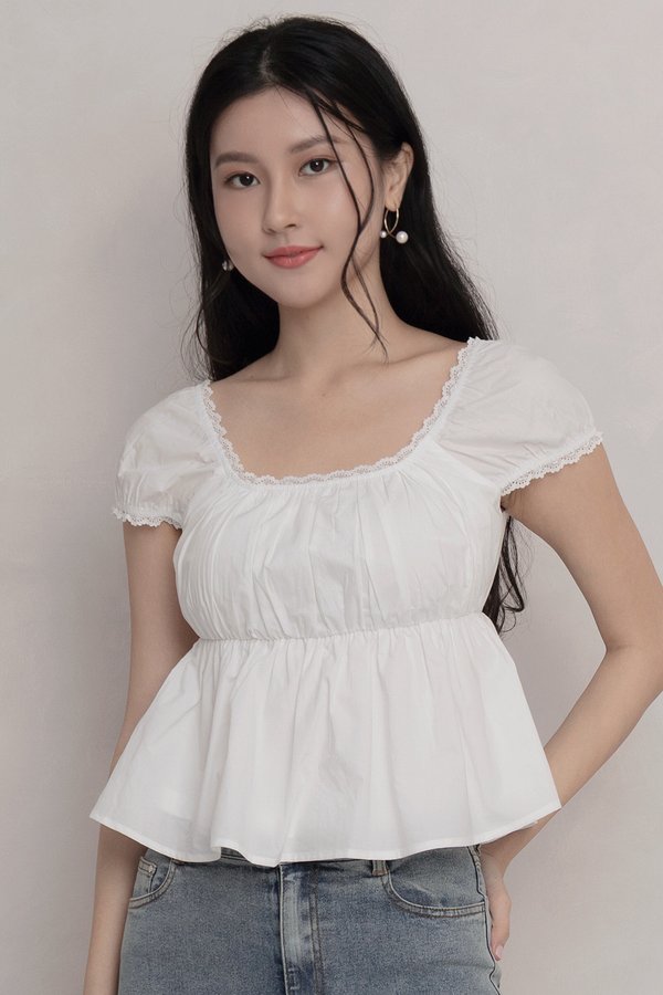 Delfina Padded Lace Trim Top White