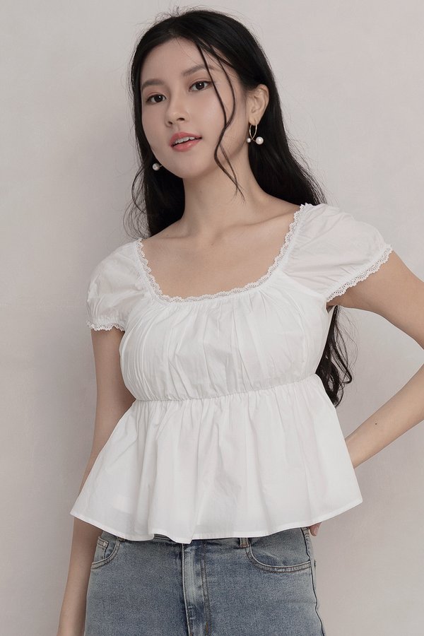 Delfina Padded Lace Trim Top White