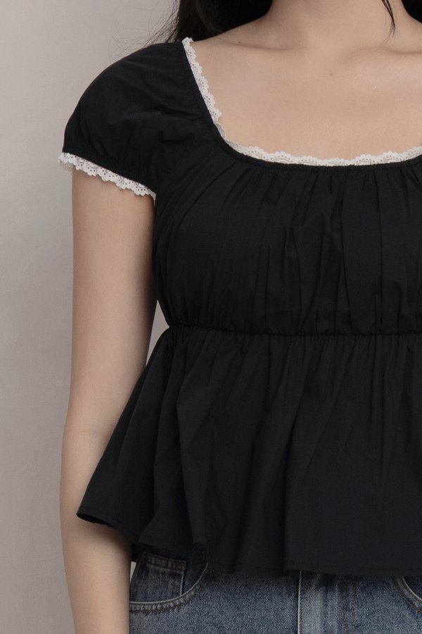 Delfina Padded Lace Trim Top Black