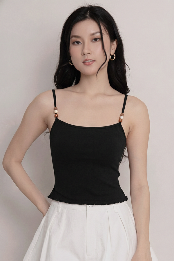 Mannon Beaded Padded Top Black *PLUSH*