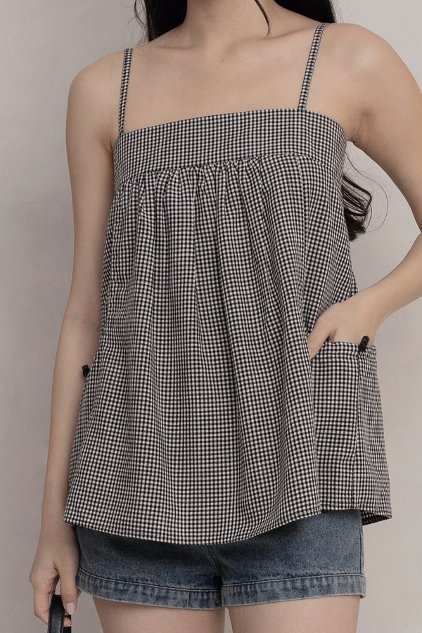 Zinnia Parachute Top Black Gingham