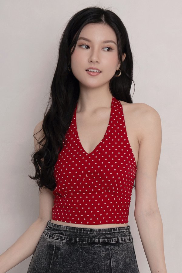 Layla Padded Top Red Polka