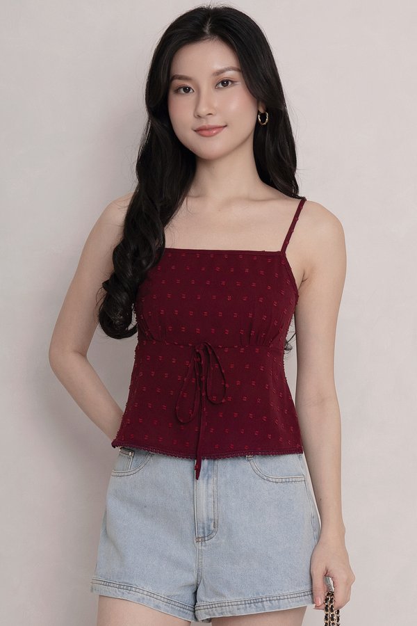 Celestine Swiss Dots Top Burgundy