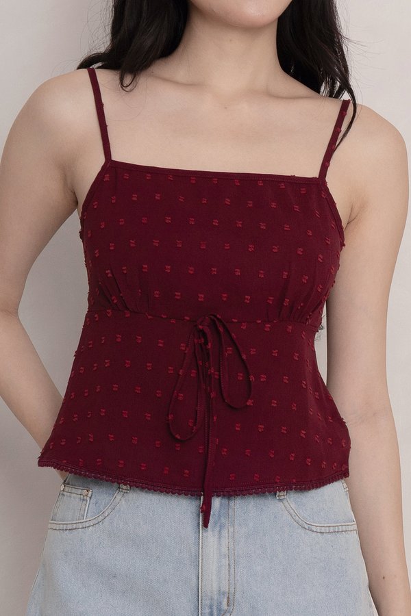 Celestine Swiss Dots Top Burgundy