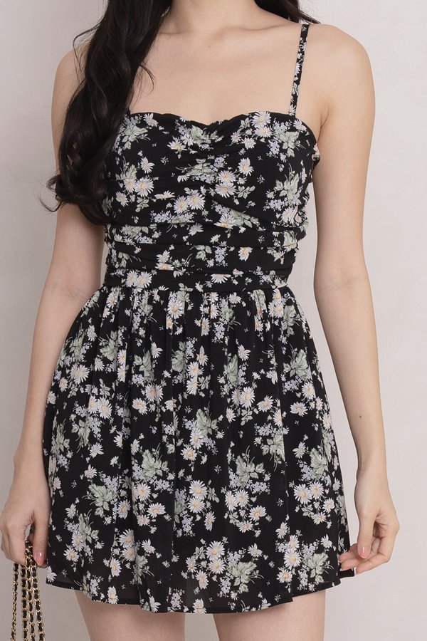 Sebina Padded Romper Dress Floral Garden Black