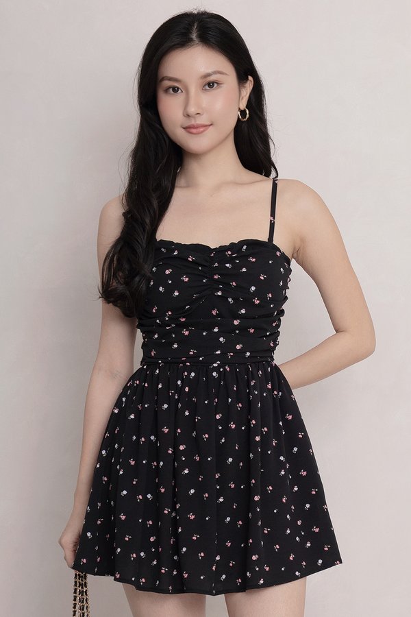 Sebina Padded Romper Dress Mini Black Floral