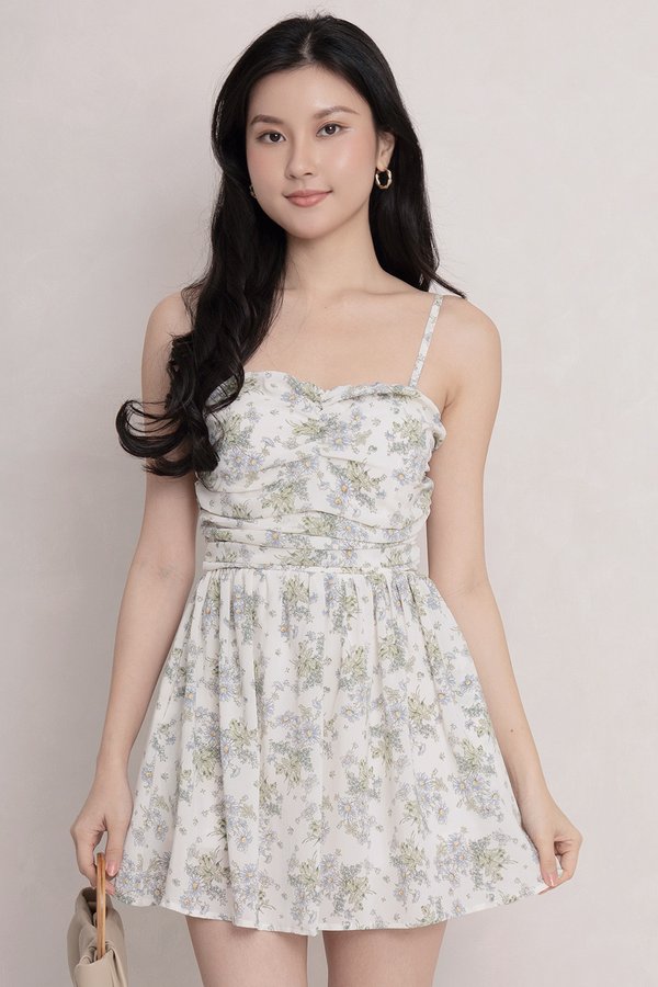 Sebina Padded Romper Dress Floral Garden White