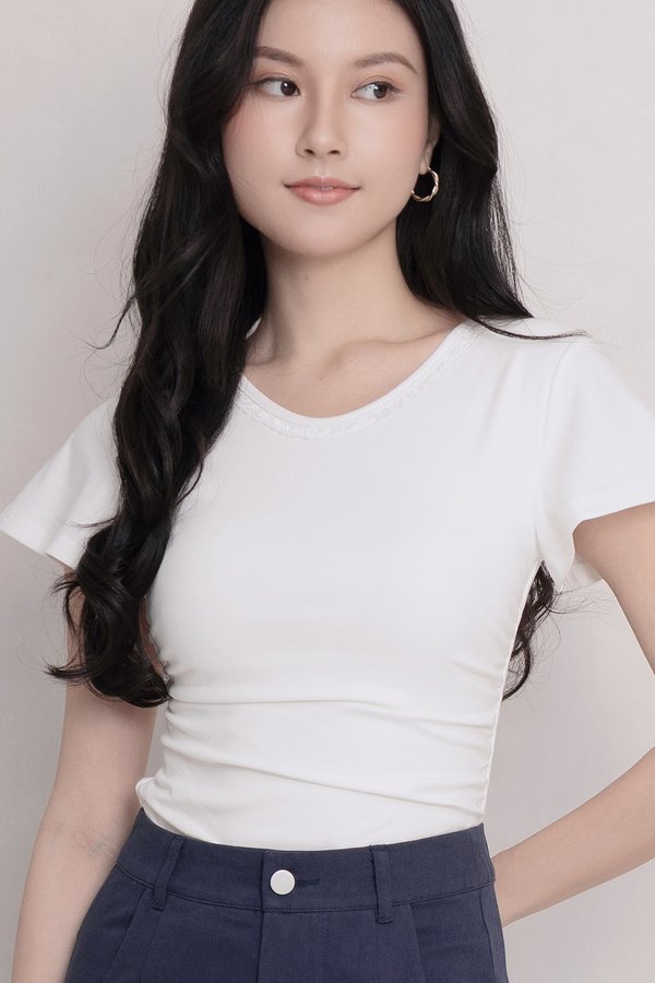 Harriet Lace Trim Padded Top White *PLUSH*