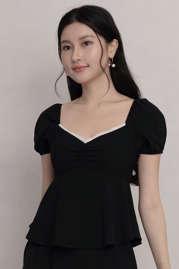 Callista Lace Trim Padded Top Black