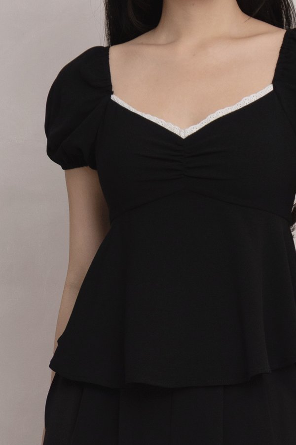 Callista Lace Trim Padded Top Black