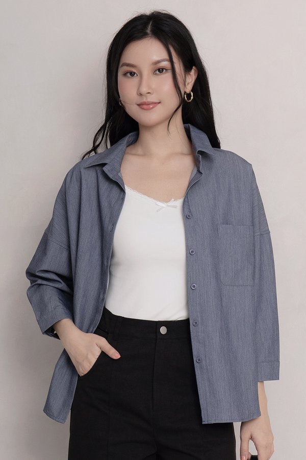 Aura Oversized Shirt Textured Blue