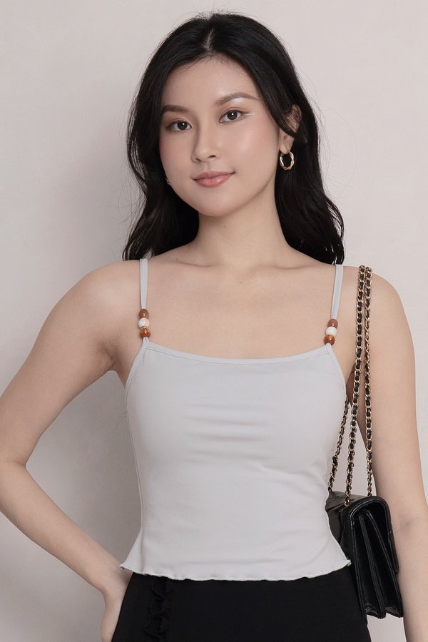 Mannon Beaded Padded Top Ice Grey Blue *PLUSH*