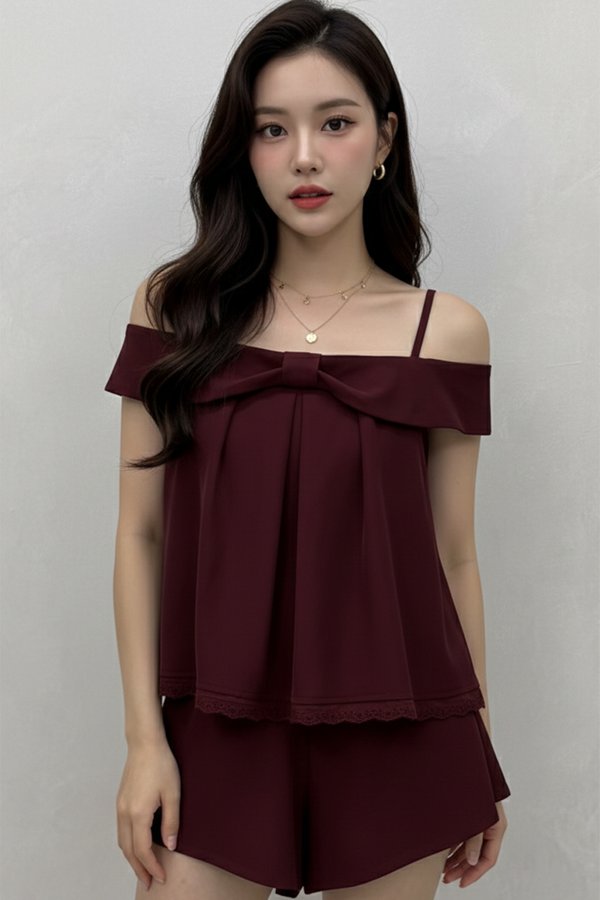 Emerson Crochet Trim Top Maroon