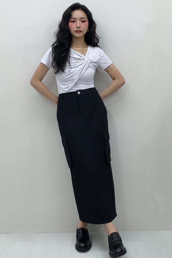 Jett Cargo Midaxi Skirt Black