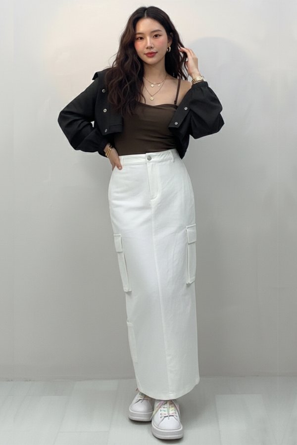 Jett Cargo Midaxi Skirt White