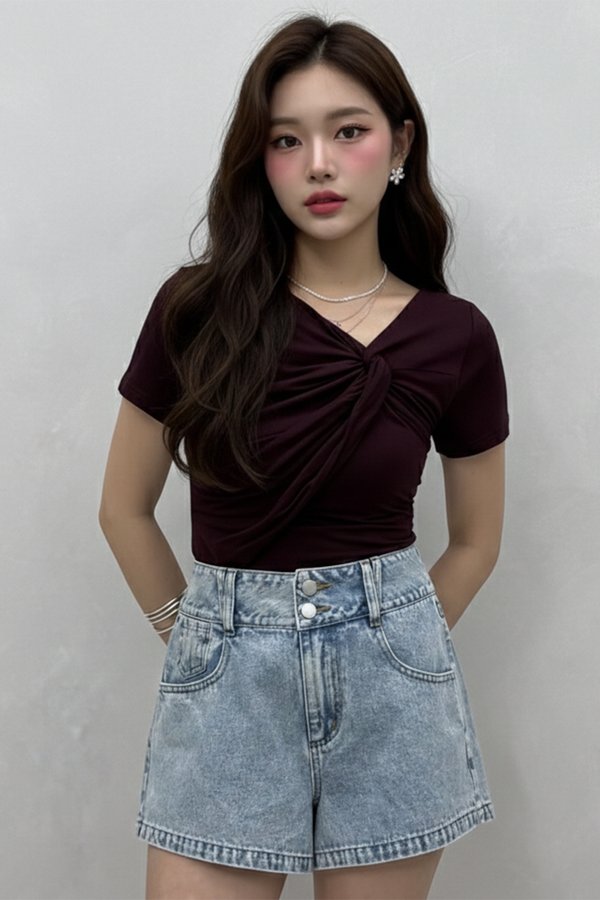 Saffron Duo Button Denim Shorts Stone Acid