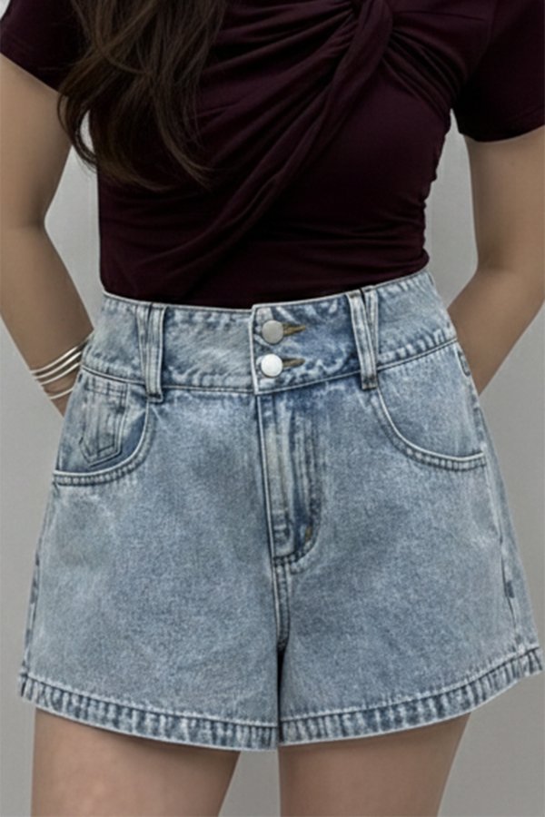 Saffron Duo Button Denim Shorts Stone Acid