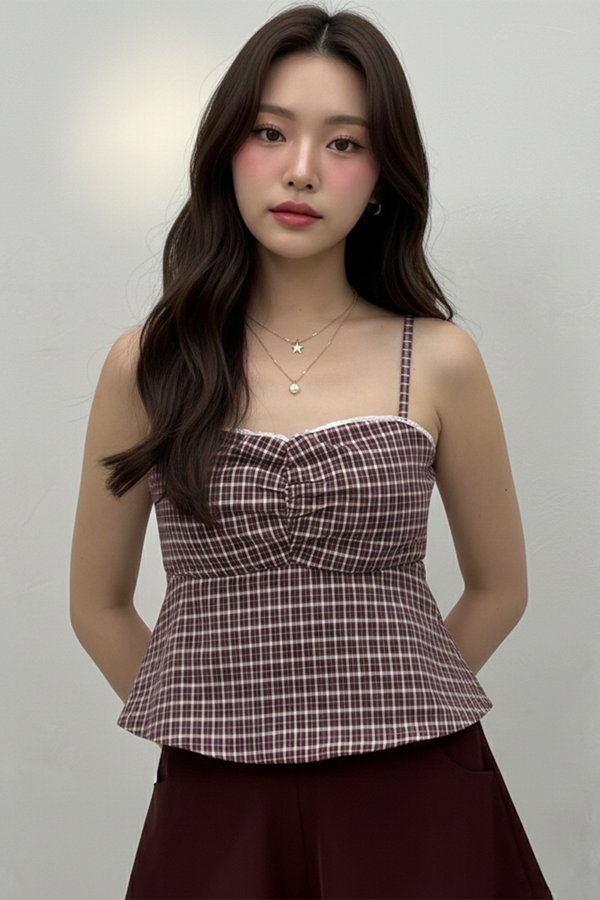 Lumi Padded Top Burgundy Gingham