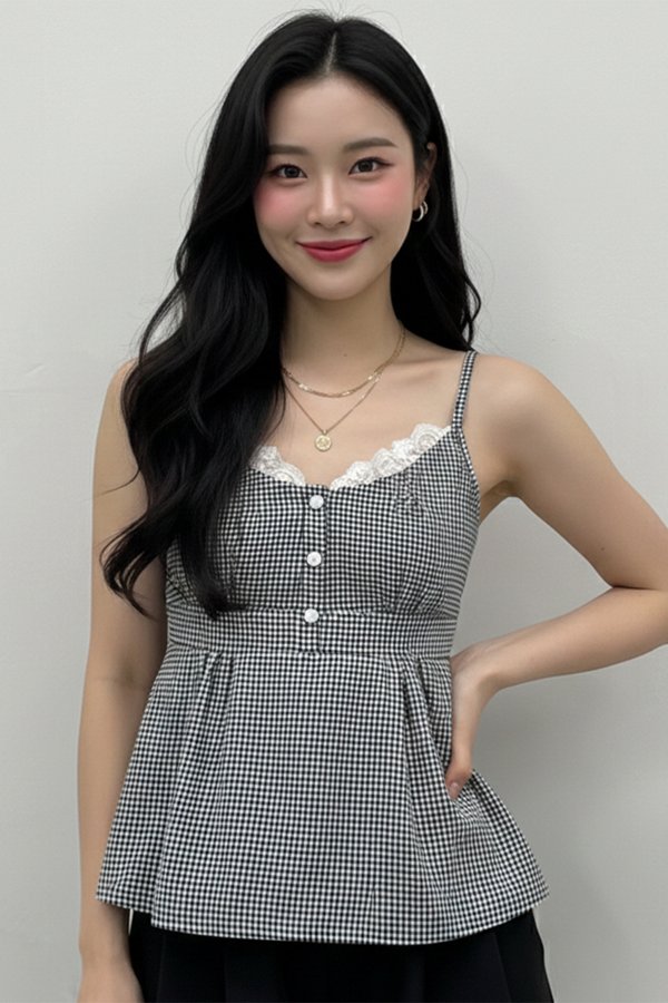 Astra Padded Top Black Gingham