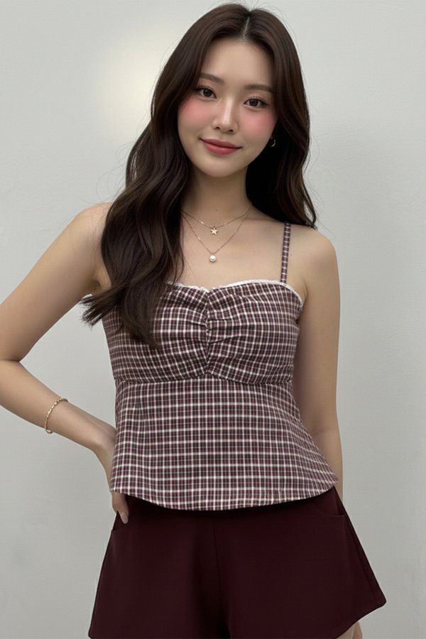 Lumi Padded Top Burgundy Gingham