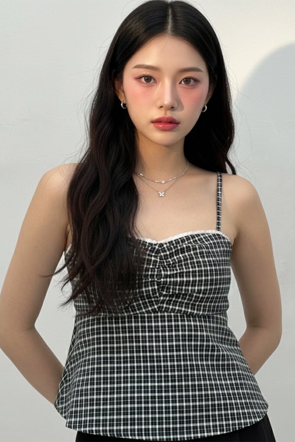 Lumi Padded Top Black Gingham