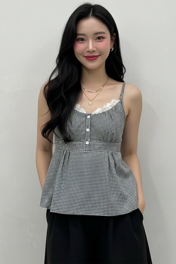 Astra Padded Top Black Gingham