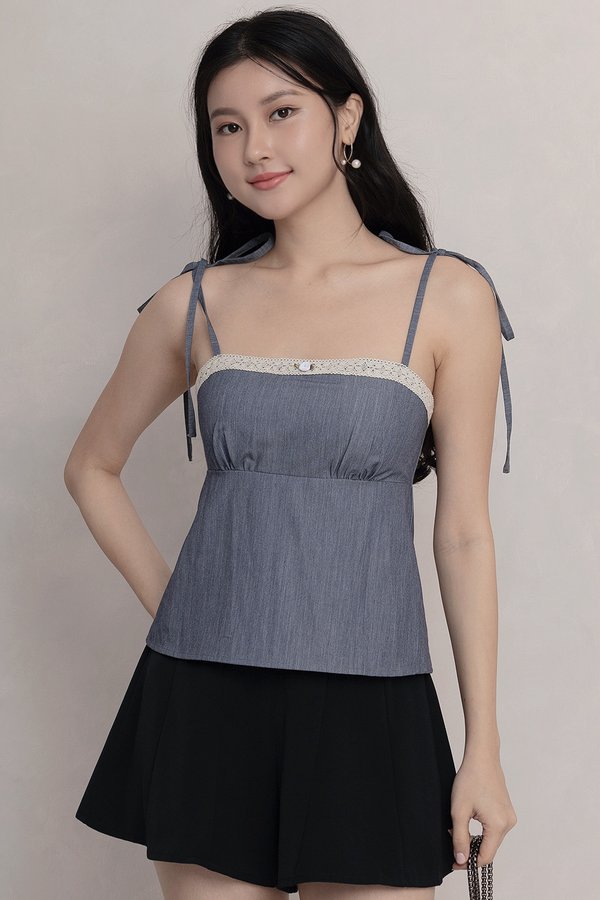 Leonie Padded Tie Top Textured Blue