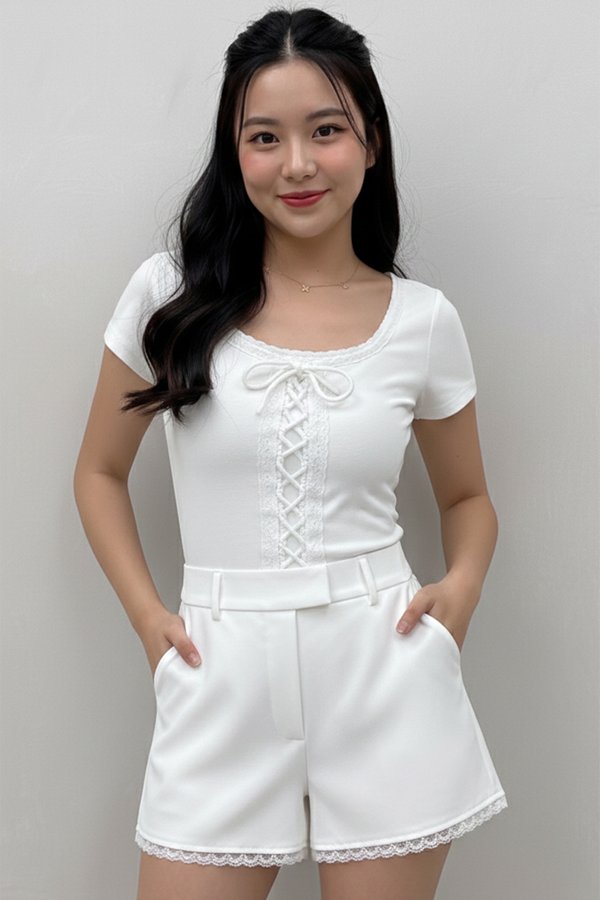 Rebecca Lace Trim Shorts White