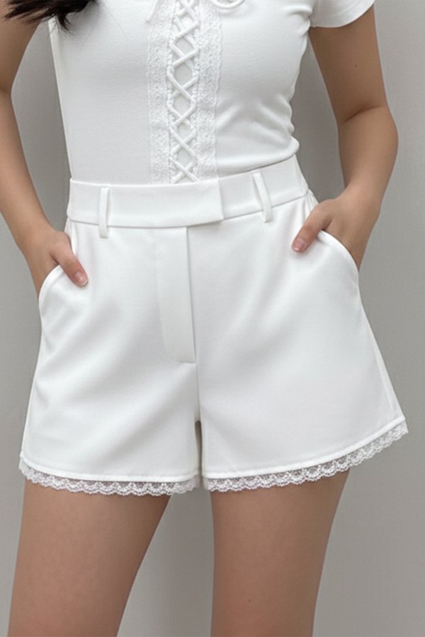 Rebecca Lace Trim Shorts White