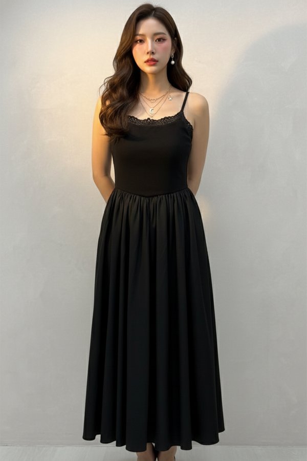 Jada Lace Trim Dress Black