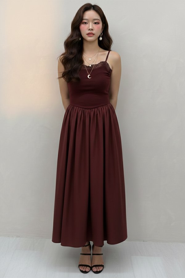 Jada Lace Trim Dress Maroon