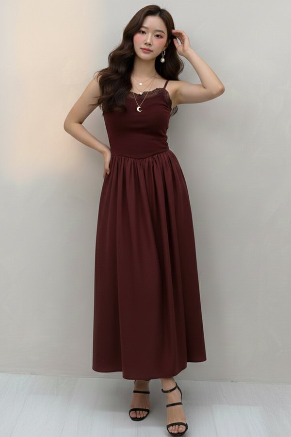Jada Lace Trim Dress Maroon