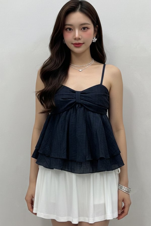 Tess Padded Crepe Top Navy