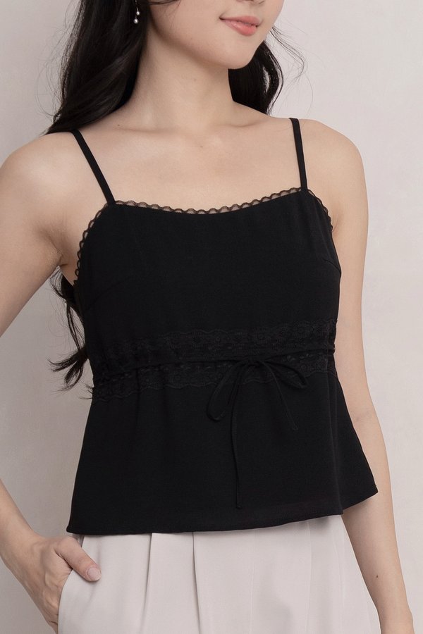 Caspia Lace Trim Top Black