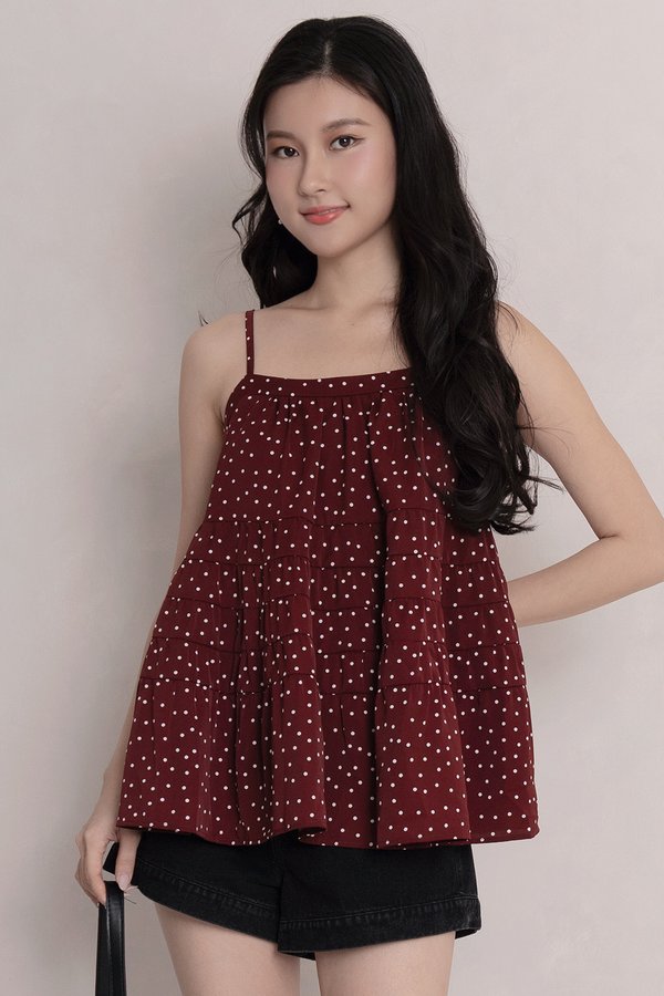 Cedar Polka Dot Top Burgundy