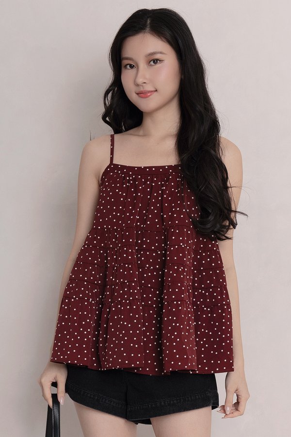 Cedar Polka Dot Top Burgundy