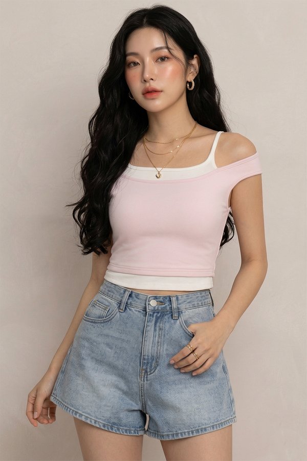 Lixie Padded Top Baby Pink/White *PLUSH*