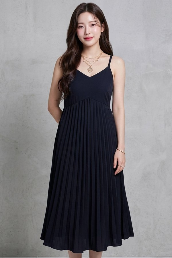 Natasha Pleat Dress Navy