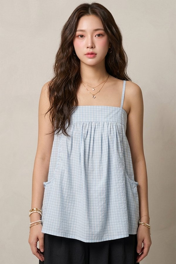 Zena Parachute Top Blue Checks