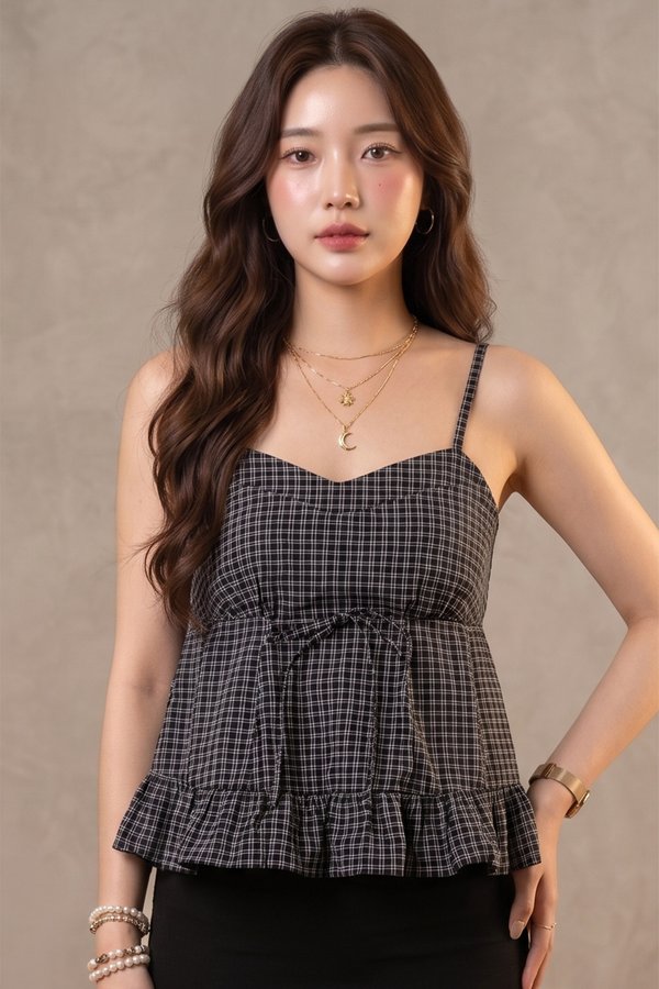 Kaia Padded Top Black Gingham