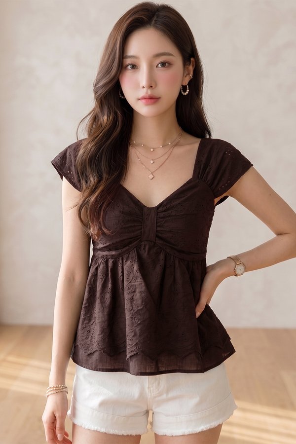 Bretta Crochet Top Dark Brown