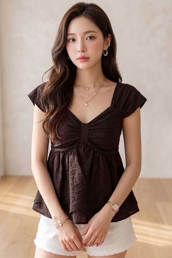 Bretta Crochet Top Dark Brown