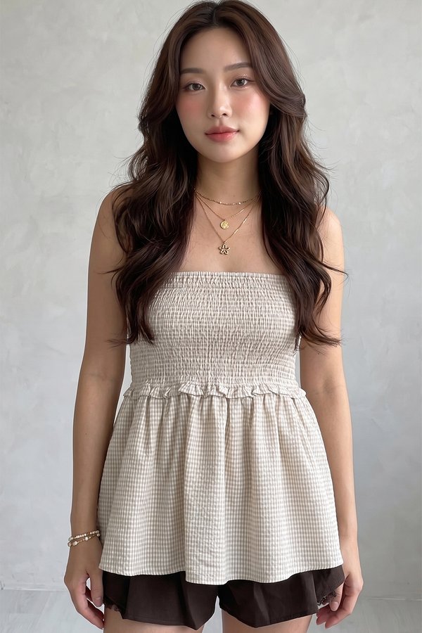 Ailany Smocked Top Almond Gingham