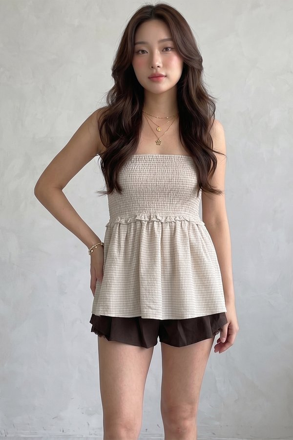Ailany Smocked Top Almond Gingham