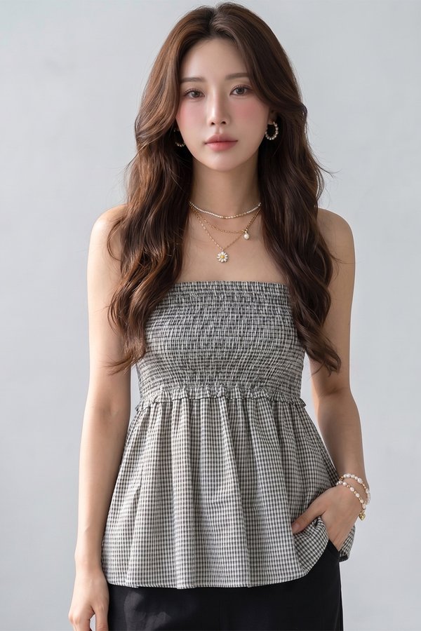 Ailany Smocked Top Black Gingham